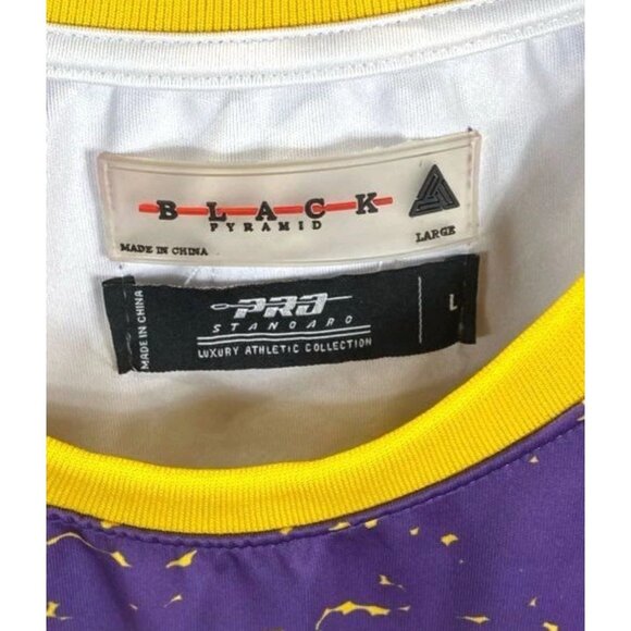 Black Pyramid Lakers Mens Purple Splatter Shirt Sz L Sporty Basketball NBAโ - Picture 4 of 5